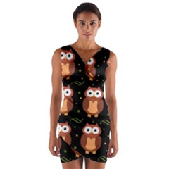 Halloween Brown Owls  Wrap Front Bodycon Dress by Valentinaart