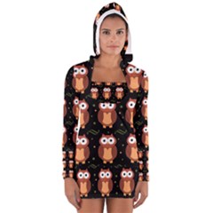 Halloween Brown Owls  Women s Long Sleeve Hooded T-shirt by Valentinaart