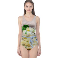 Potato Salad In A Jar On Wooden One Piece Swimsuit by wsfcow