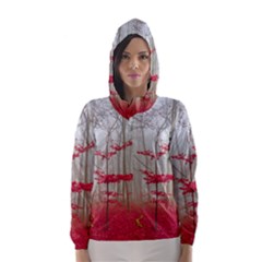 Magic Forest In Red And White Hooded Wind Breaker (women) by wsfcow