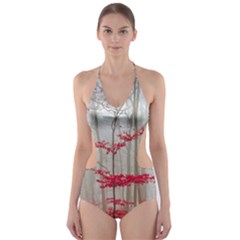 Magic Forest In Red And White Cut-out One Piece Swimsuit