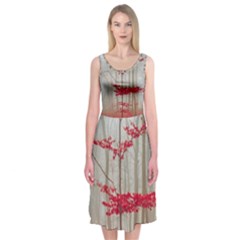 Magic Forest In Red And White Midi Sleeveless Dress