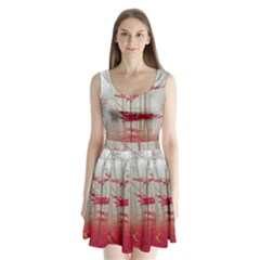 Magic Forest In Red And White Split Back Mini Dress 