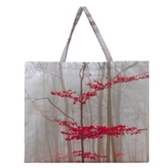 Magic Forest In Red And White Zipper Large Tote Bag