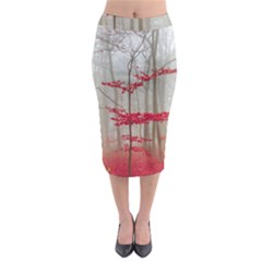 Magic Forest In Red And White Midi Pencil Skirt