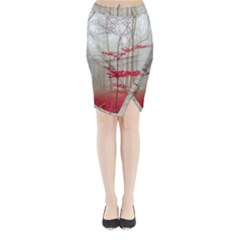 Magic Forest In Red And White Midi Wrap Pencil Skirt by wsfcow