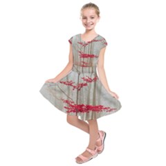 Magic Forest In Red And White Kids  Short Sleeve Dress