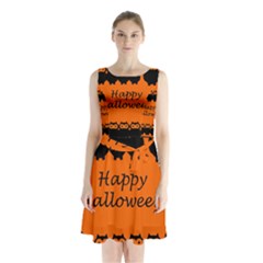 Happy Halloween - Owls Sleeveless Chiffon Waist Tie Dress