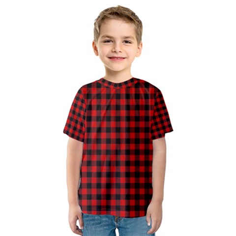 Lumberjack Plaid Fabric Pattern Red Black Kids  Sport Mesh Tee by EDDArt