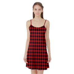 Lumberjack Plaid Fabric Pattern Red Black Satin Night Slip by EDDArt