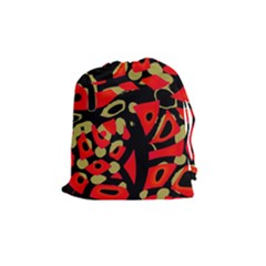 Red Artistic Design Drawstring Pouches (medium)  by Valentinaart