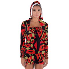 Red Artistic Design Women s Long Sleeve Hooded T-shirt