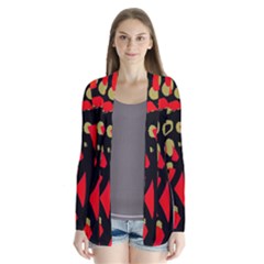 Red Artistic Design Drape Collar Cardigan