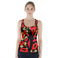 Red Artistic Design Racer Back Sports Top