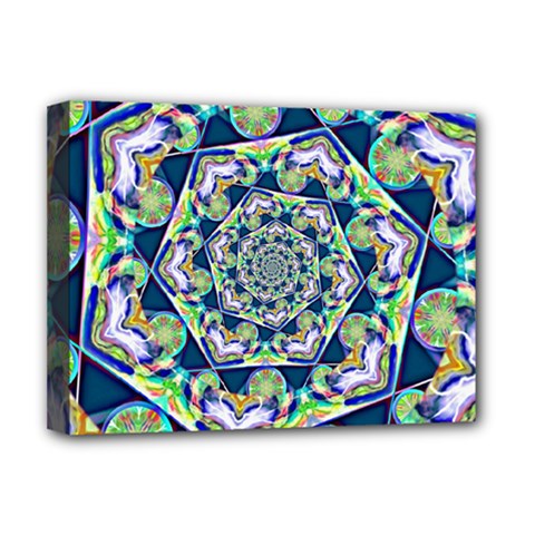 Power Spiral Polygon Blue Green White Deluxe Canvas 16  X 12   by EDDArt