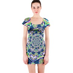 Power Spiral Polygon Blue Green White Short Sleeve Bodycon Dress by EDDArt