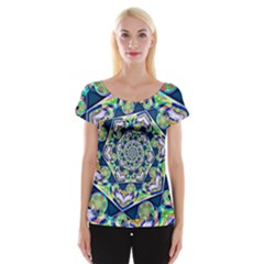 Power Spiral Polygon Blue Green White Women s Cap Sleeve Top by EDDArt