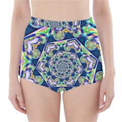 Power Spiral Polygon Blue Green White High-waisted Bikini Bottoms by EDDArt