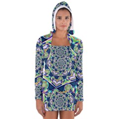 Power Spiral Polygon Blue Green White Women s Long Sleeve Hooded T-shirt by EDDArt