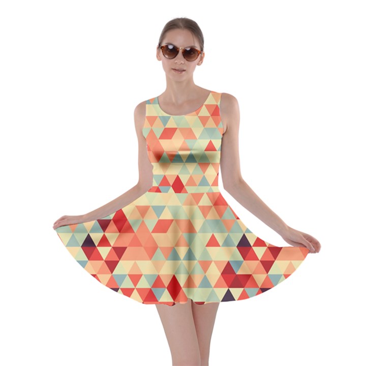 Modern Hipster Triangle Pattern Red Blue Beige Skater Dress