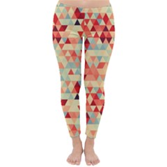 Modern Hipster Triangle Pattern Red Blue Beige Winter Leggings  by EDDArt