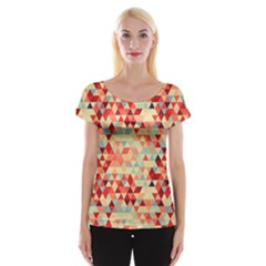 Modern Hipster Triangle Pattern Red Blue Beige Women s Cap Sleeve Top by EDDArt