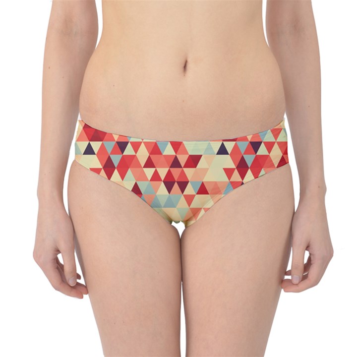 Modern Hipster Triangle Pattern Red Blue Beige Hipster Bikini Bottoms