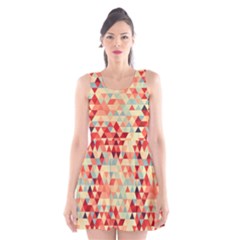 Modern Hipster Triangle Pattern Red Blue Beige Scoop Neck Skater Dress