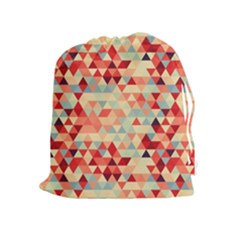 Modern Hipster Triangle Pattern Red Blue Beige Drawstring Pouches (extra Large) by EDDArt