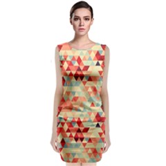 Modern Hipster Triangle Pattern Red Blue Beige Classic Sleeveless Midi Dress