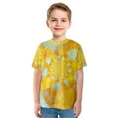 Gold Blue Abstract Blossom Kids  Sport Mesh Tee