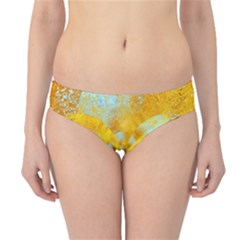 Gold Blue Abstract Blossom Hipster Bikini Bottoms by designworld65