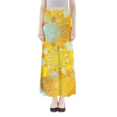 Gold Blue Abstract Blossom Maxi Skirts