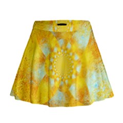 Gold Blue Abstract Blossom Mini Flare Skirt