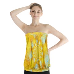 Gold Blue Abstract Blossom Strapless Top