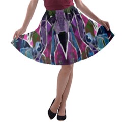 Sly Dog Modern Grunge Style Blue Pink Violet A-line Skater Skirt by EDDArt