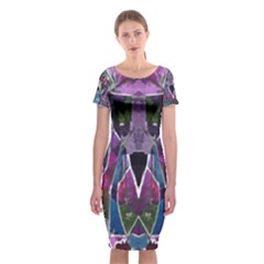 Sly Dog Modern Grunge Style Blue Pink Violet Classic Short Sleeve Midi Dress by EDDArt