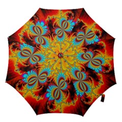 Crazy Mandelbrot Fractal Red Yellow Turquoise Hook Handle Umbrellas (small) by EDDArt