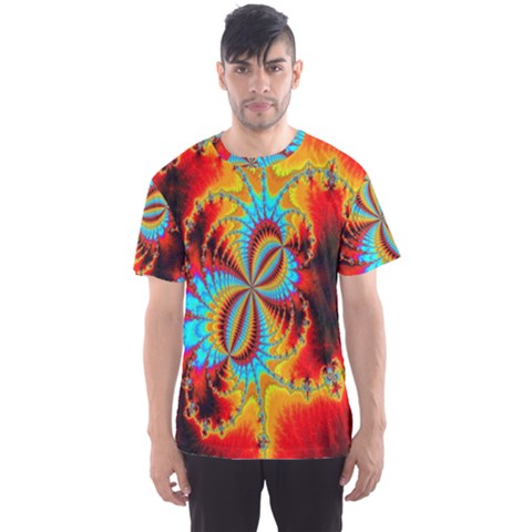 Crazy Mandelbrot Fractal Red Yellow Turquoise Men s Sport Mesh Tee by EDDArt