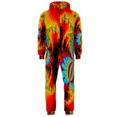 Crazy Mandelbrot Fractal Red Yellow Turquoise Hooded Jumpsuit (men)  by EDDArt