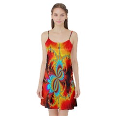 Crazy Mandelbrot Fractal Red Yellow Turquoise Satin Night Slip by EDDArt