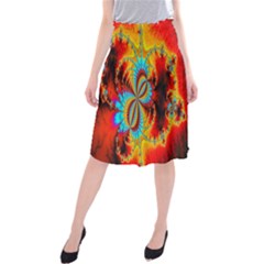 Crazy Mandelbrot Fractal Red Yellow Turquoise Midi Beach Skirt