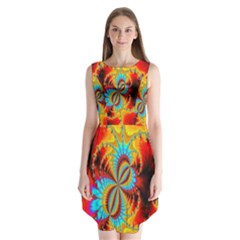 Crazy Mandelbrot Fractal Red Yellow Turquoise Sleeveless Chiffon Dress  