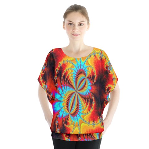 Crazy Mandelbrot Fractal Red Yellow Turquoise Blouse by EDDArt