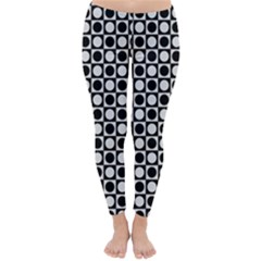 Modern Dots In Squares Mosaic Black White Winter Leggings  by EDDArt