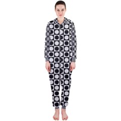 Modern Dots In Squares Mosaic Black White Hooded Jumpsuit (ladies)  by EDDArt