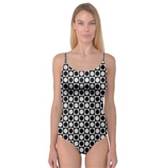 Modern Dots In Squares Mosaic Black White Camisole Leotard  by EDDArt