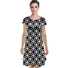 Modern Dots In Squares Mosaic Black White Cap Sleeve Nightdress by EDDArt