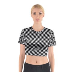 Modern Dots In Squares Mosaic Black White Cotton Crop Top by EDDArt