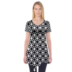 Modern Dots In Squares Mosaic Black White Short Sleeve Tunic  by EDDArt